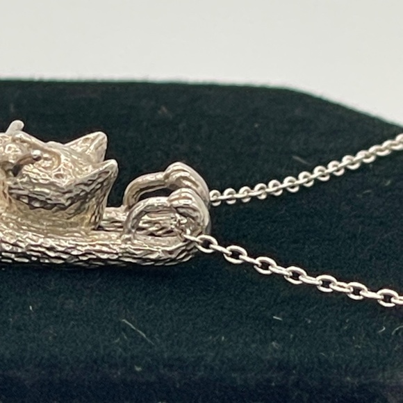 Vintage "Hang In There" Sterling Silver Cat Pendant Necklace Kitty 925 - Picture 3 of 8